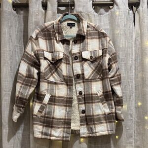 Love Tree Brown and Cream Plaid Jacket